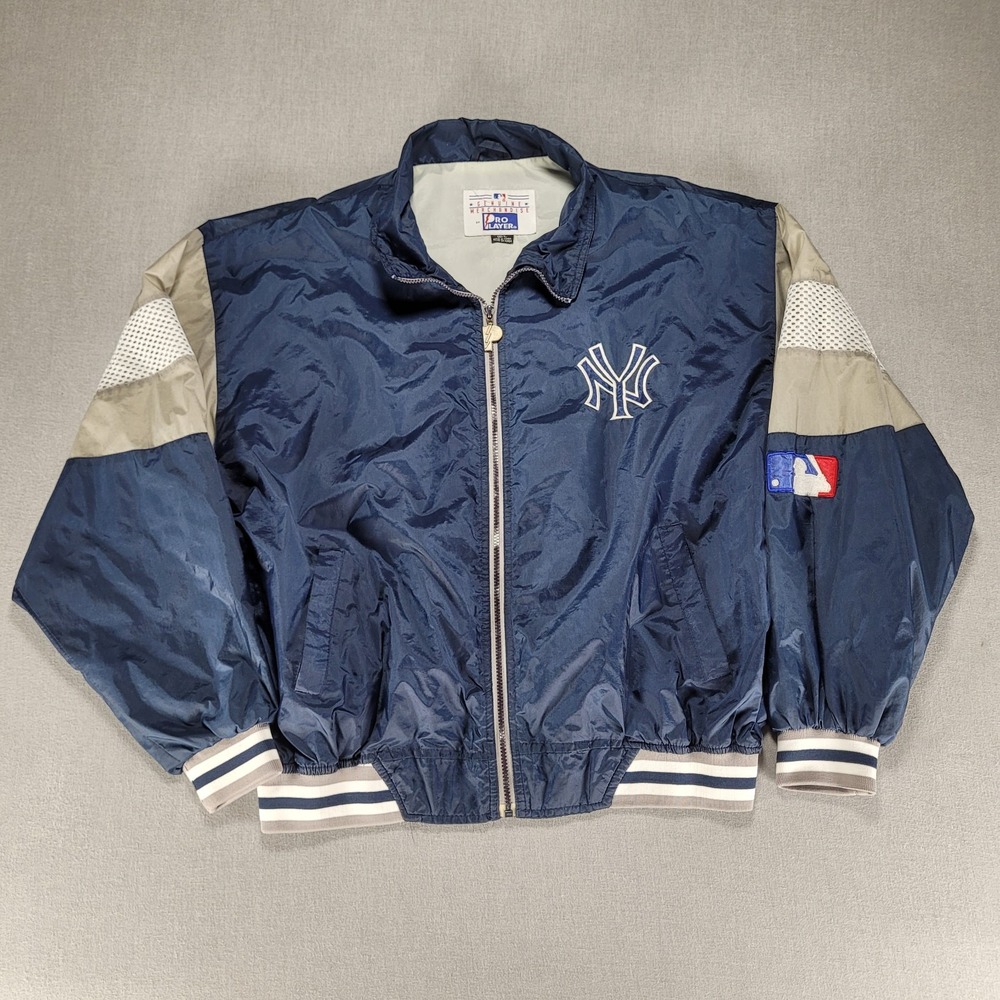 VTG New York Yankees Pro Player Jackson Mens Large Genuine Merch Windbreaker Zip